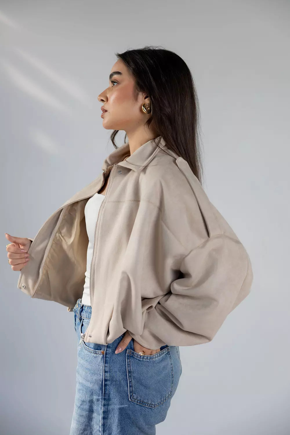 The Suede Jacket in Beige