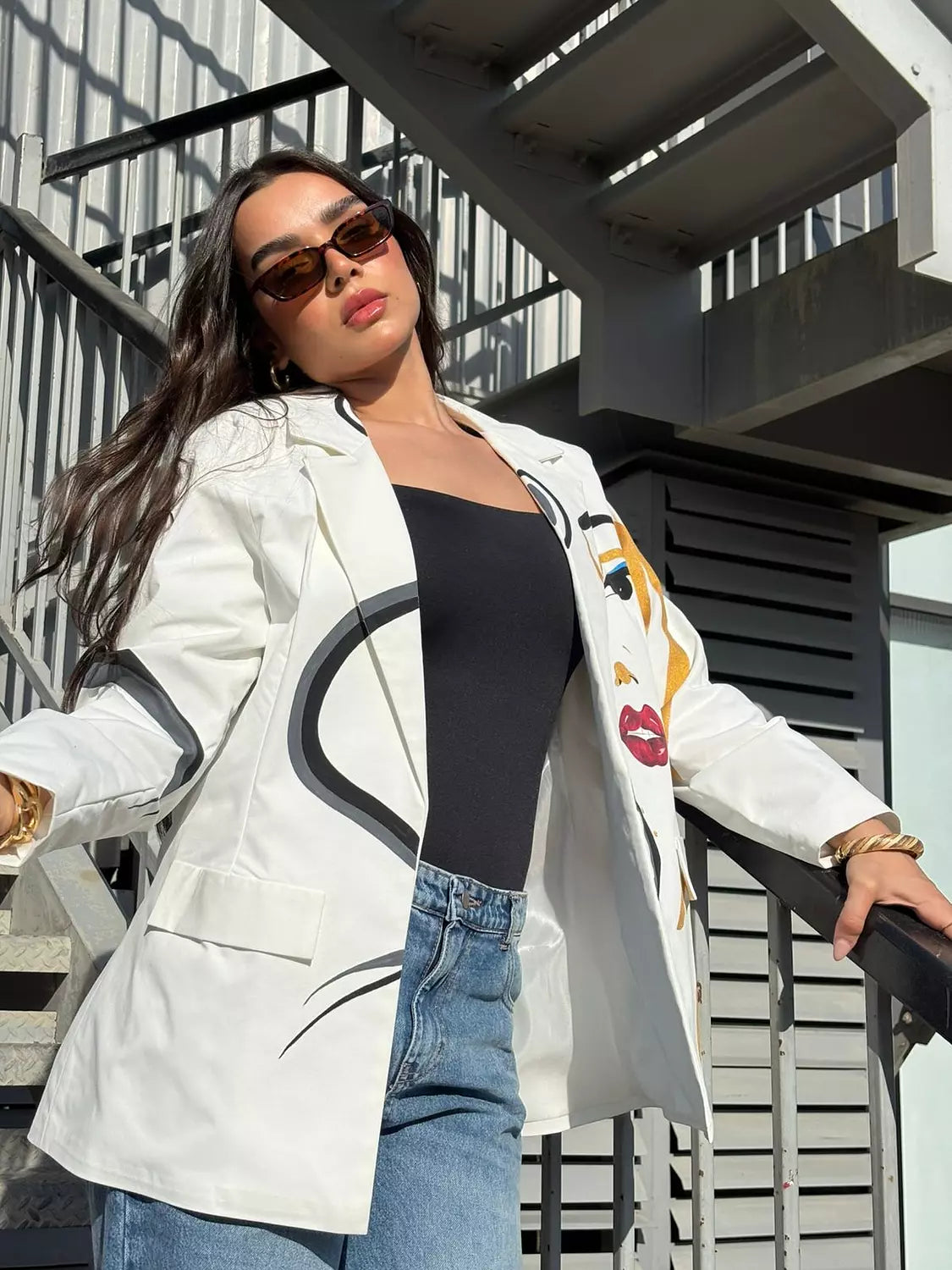 White Printed Blazer